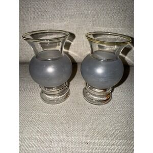 Vintage Frosted Blue Bud Vases (2)‎ Gold Trim Barlett Collings 1950-60 3.75" T